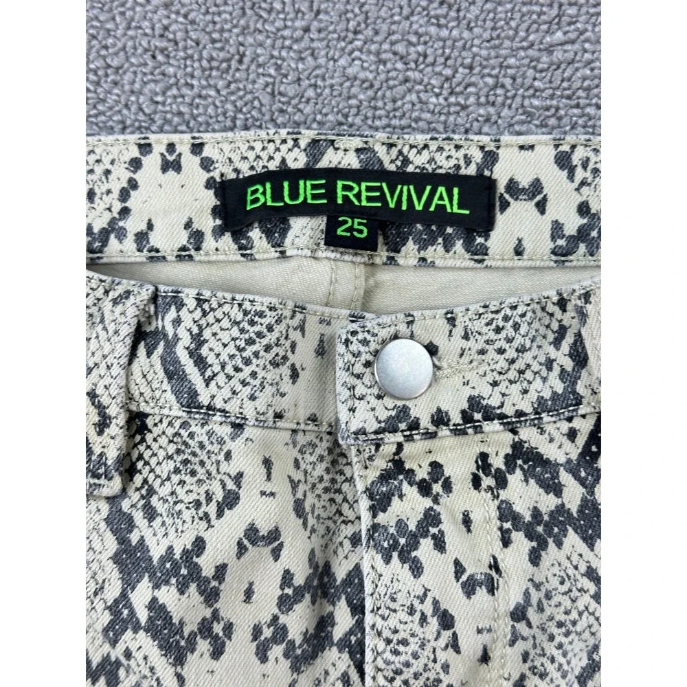 Blue Revival Snake Skin Print Jeans 25 Beige Black Skinny Fit Crop Stretch‎ Crop